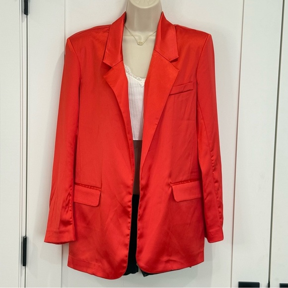 BB Dakota Steve Madden Smooth Talk Blazer Satin Open Front Red XS New Oversized - Picture 5 of 14